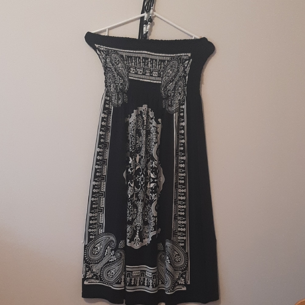 Cristinalove Black and White Smocked Beaded Halter Straps Dress.Size Medium